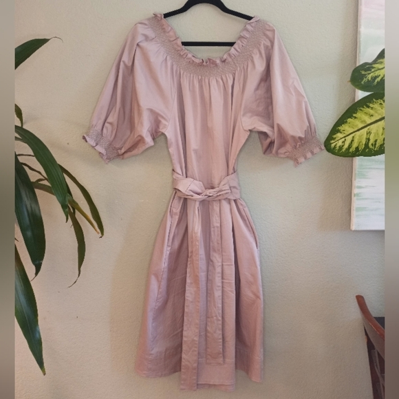 Cynthia Rowley Helena Off The Shoulder Pale Lilac Coquette Girl Obi Belt A Line - Picture 7 of 9